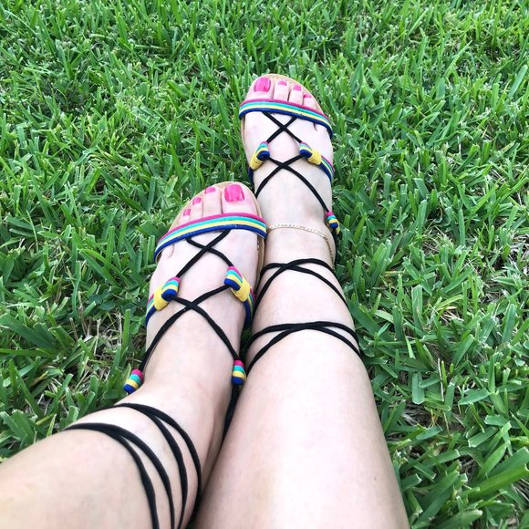 "BIG SALE" Boho Flat Sandals Open Toe Leg Wrap Lace-Up - Picture 4 of 10